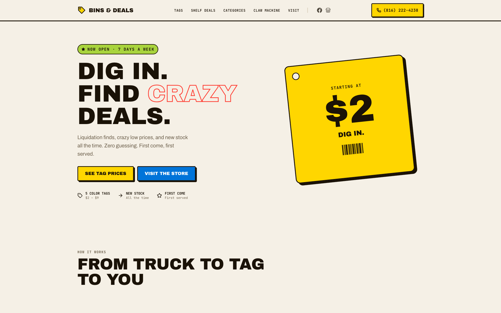 Landing hero with deals-from-$2 offer and bold display type