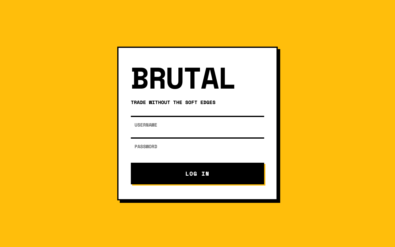 Brutal, neo-brutalist trading terminal login screen