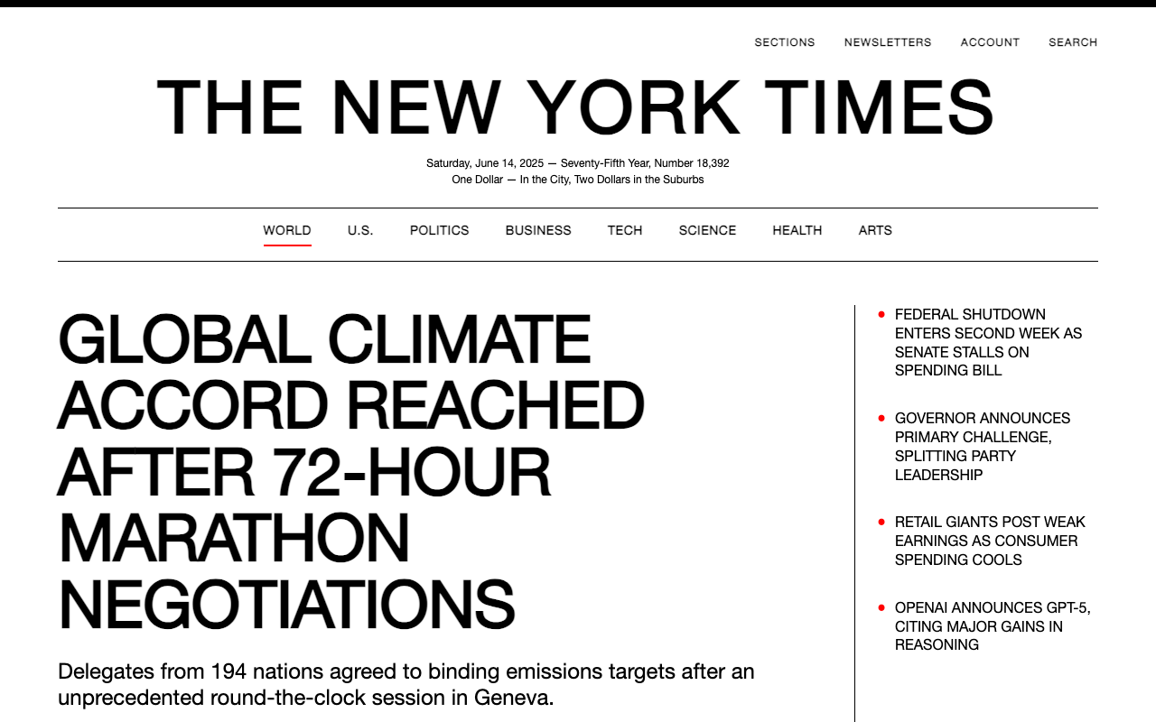NYT Swiss Redesign, editorial homepage typography study