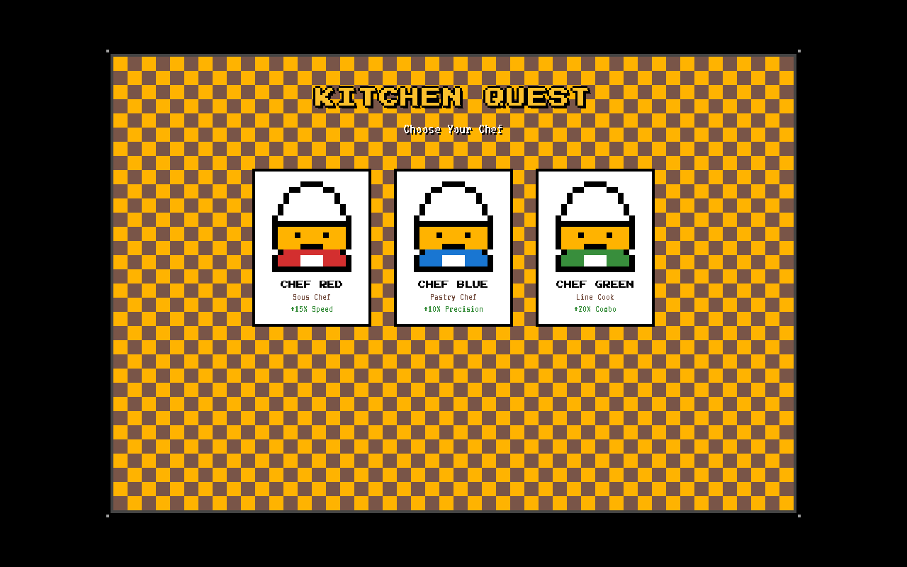 Kitchen Quest, pixel-art cooking gamification screen