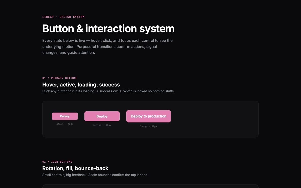 Linear, button and interaction state system