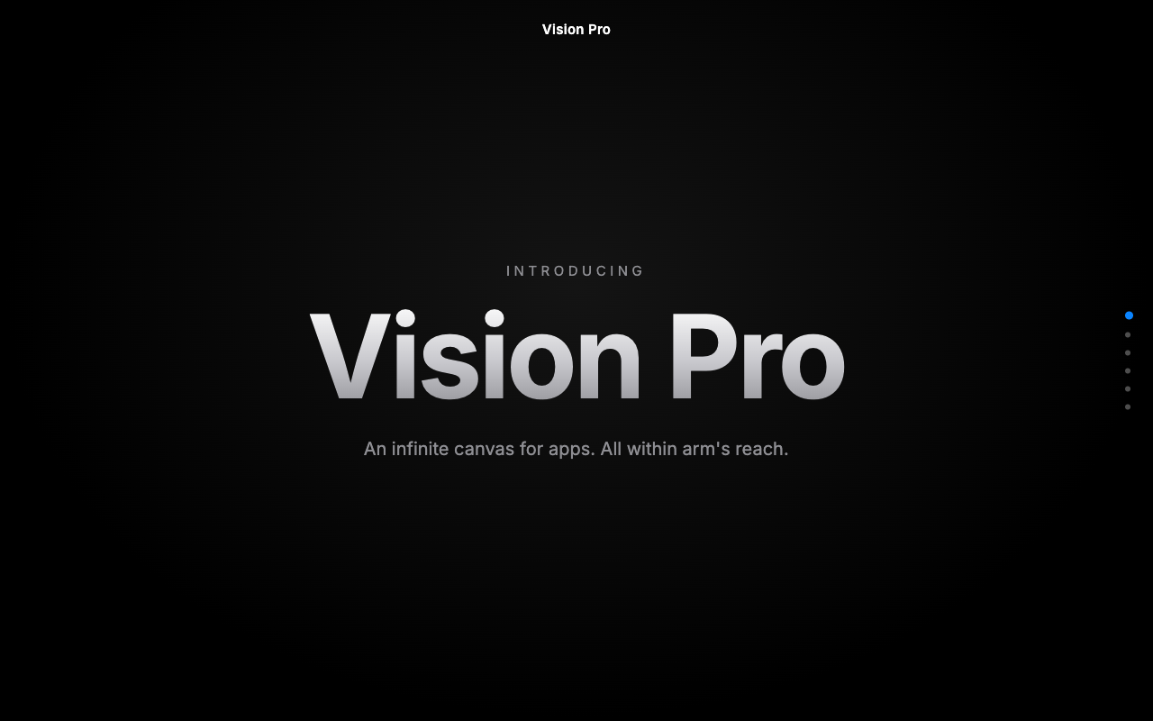 Vision Pro, scroll reveal hero experience