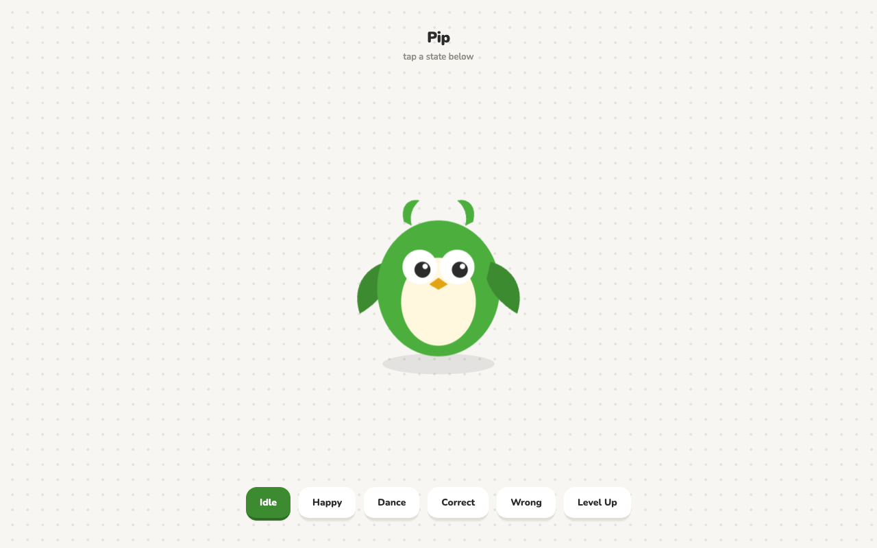 Pip, character mascot animation states