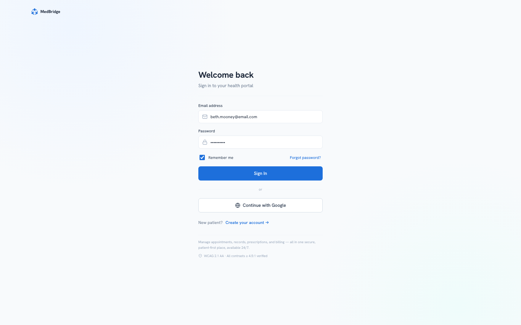 Secure sign-in with accessible focus indicators and error states